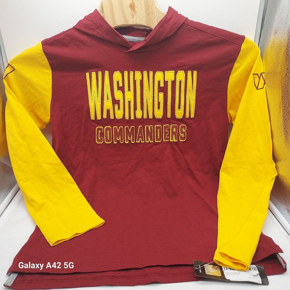 NFL Washington Commanders Youth Hooded Long Sleeve Shirt Burgundy Gold L 14/16